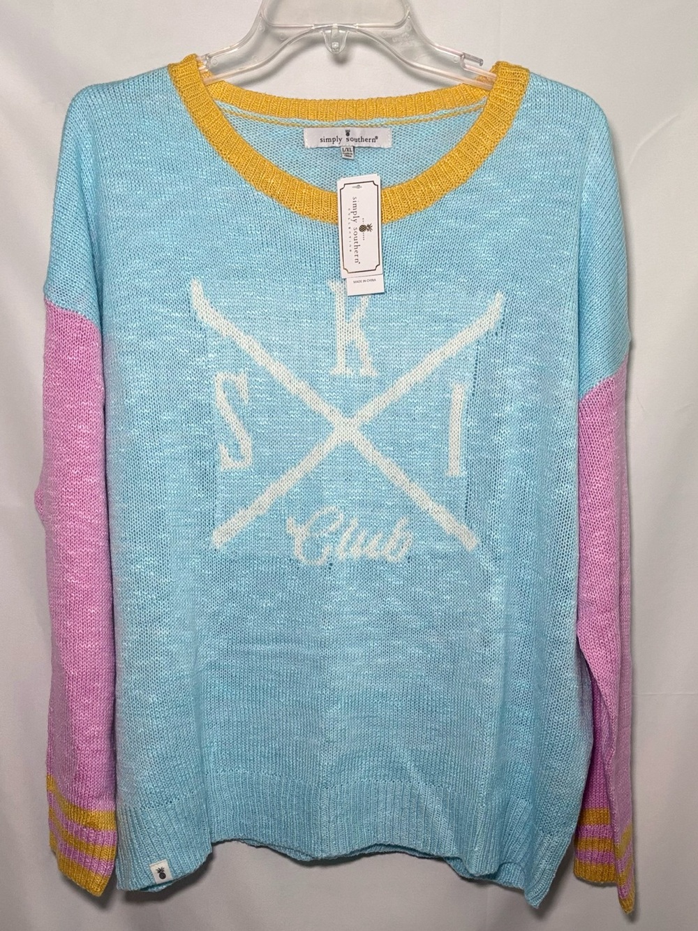 Simply Southern Ski Club Graphic Colorblock Knit Sweater L/XL